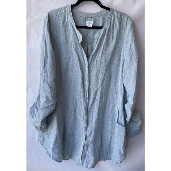 Sigrid Olsen Linen Button Down Shirt Tunic Pockets Sage green Size XL - Picture 1 of 10